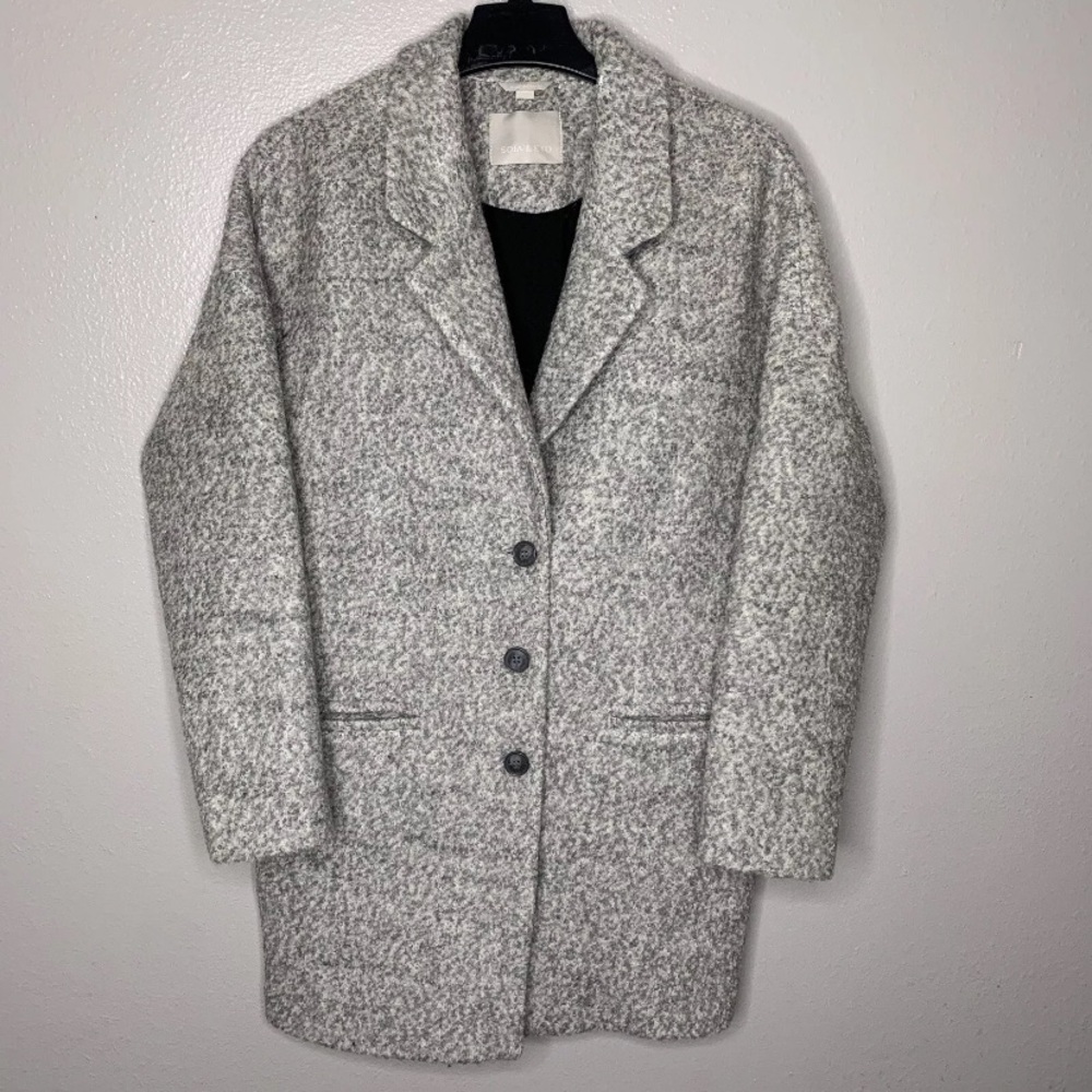 SOIA & KYO Gray White Wool Blend Coat Overcoat Medium Womens